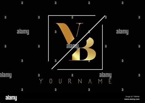 VB Golden Letter Logo With Cutted And Intersected Design And Square