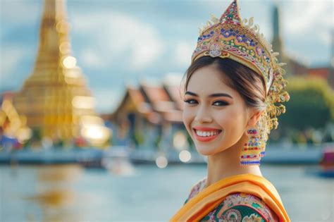 Premium Photo Beautiful Asian Woman Wearing Traditional Thai Dress