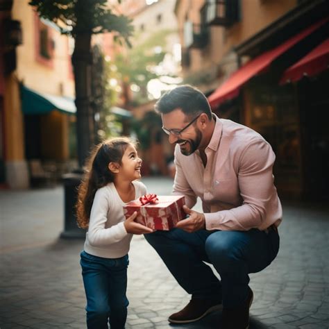 Un niño dando un regalo a su papá Foto Premium