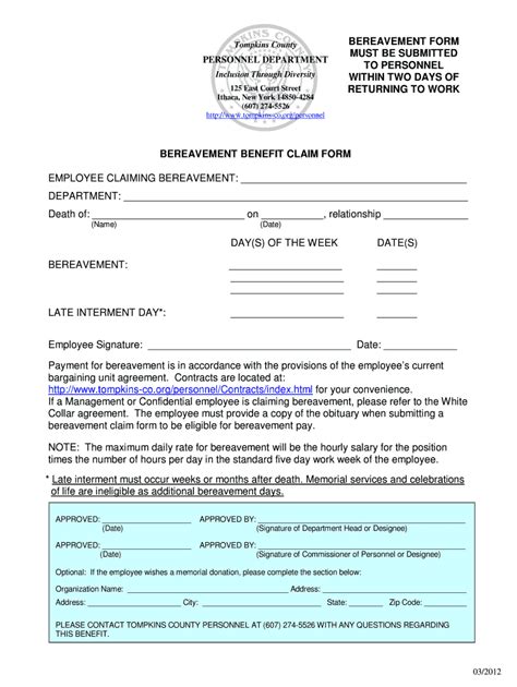 Fillable Online Tompkins Co Bereavement Benefit Claim Form