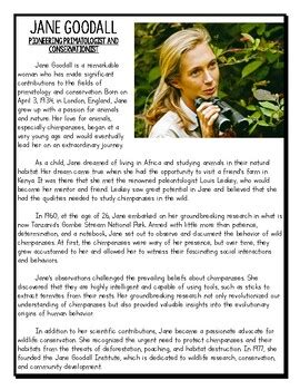 Jane Goodall Reading Comprehension By Links Of Knowledge Tpt