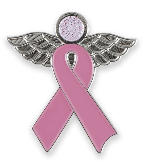 Pink Ribbon Angel Glitter Enamel Pin Brooch Breast Cancer Awareness