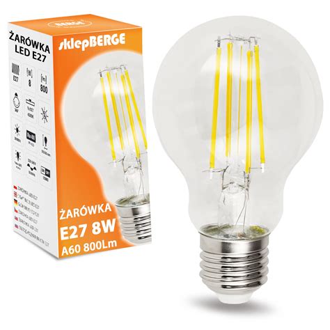 Żarówka Led Filament E27 A60 8w Biała Neutralna Kod Mz0237 Berge