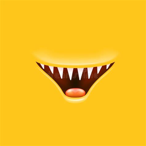 Vector Cartoon Open Mouth With Fangs Isolated On Orange Background