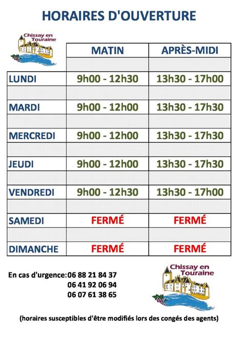 Horaires De Votre Mairie Chissay En Touraine