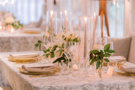 Low Centerpieces & Taper Candles on Tablescape