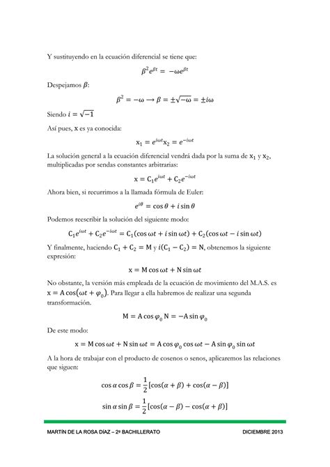 Deducci N Ecuaci N Movimiento Arm Nico Simple Mas Pdf