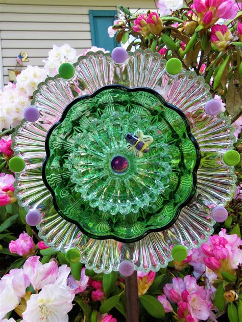 Glass Garden Flower Garden Ts Yard Art Upcycled Green Etsy Flower Garden Ts Glass