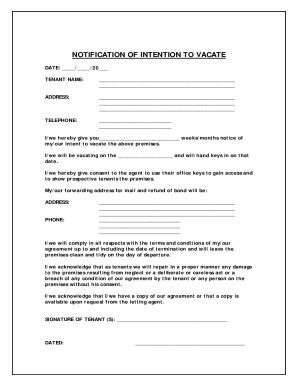 Fillable Online Notification Of Intention To Vacate Fax Email Print