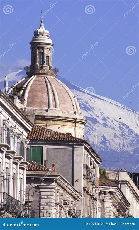 Volcano Etna View from Catania Stock Image - Image of white, architecture: 19258121