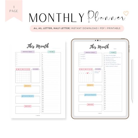 Printable monthly planner template pdf