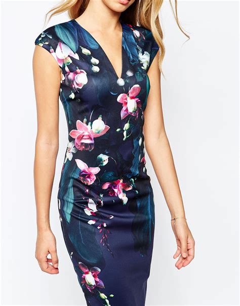 Ted Baker Antonya Floral Midi Dress In Blue Lyst