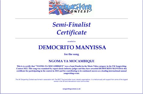 Uksc 2022 Video Ngoma Ya Mocamique 1 Certificate Revista Online Moz