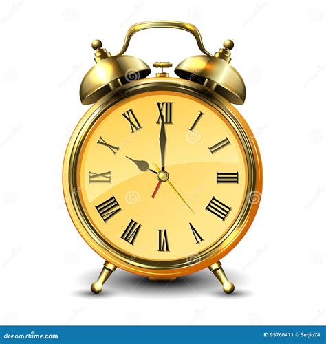 Golden Retro Style Alarm Clock Stock Vector Illustration Of Dial