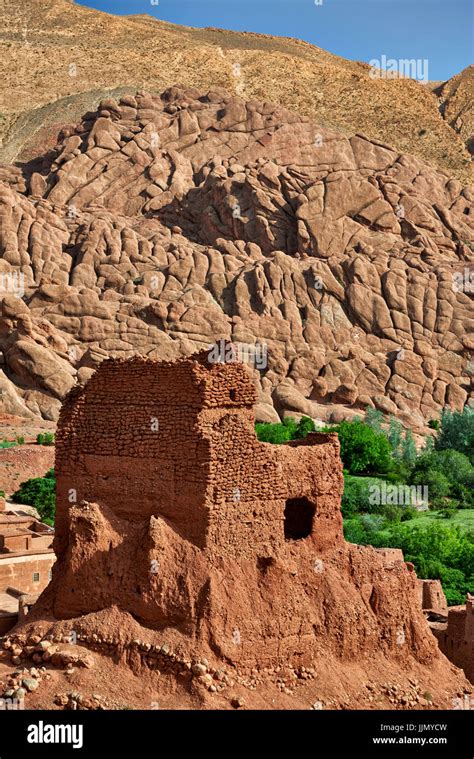 Kasbah In Front Of Spectacular Rock Landscape Of High Atlas Mountain