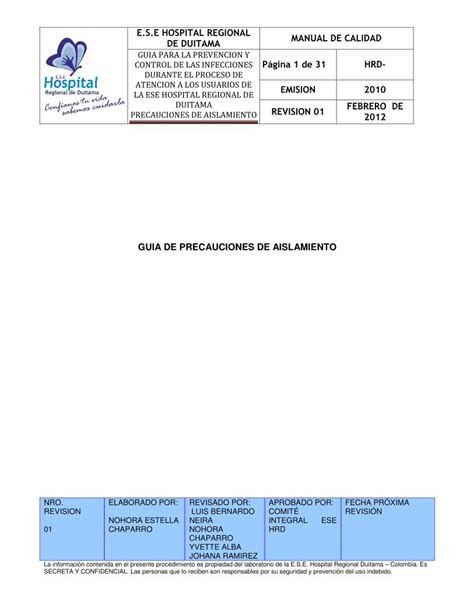 PDF GUIA PRECAUCIONES DE AISLAMIENTO 2012hrd Gov Co GUIAS HRD 2012