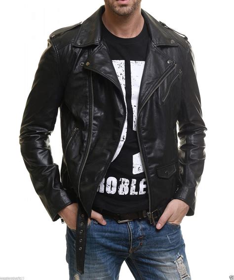 Men Leather Jacket Handmade Black Motorcycle Solid Lambskin Leather