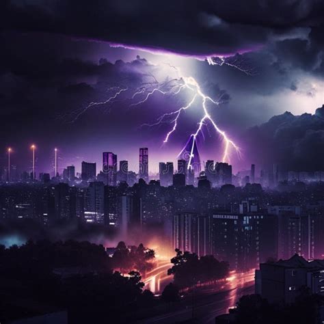 A Lightning Storm Over A City Can Be A Dramatic And Awe Inspiring Sight