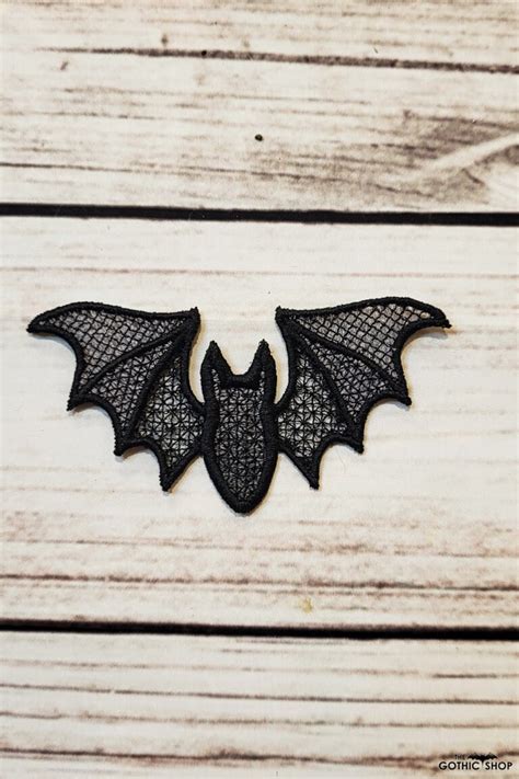 Medium Black Grey Lace Embroidered Bat Gothic Motif Gothic Halloween