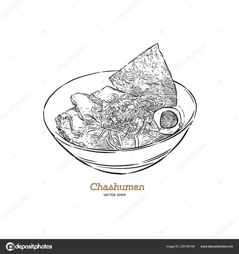 Chashumen Ramen Noodle Hand Draw Sketch Vector Japameese Food Stock