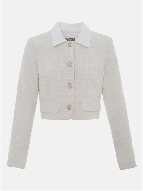 Cropped Tweed Jacket With Contrasting Collar Lichi Online Fashion Store