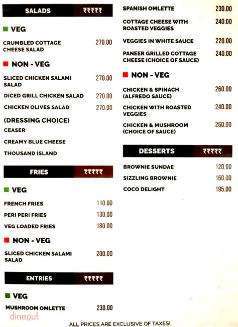 Menu Of Coco Cafe A S Rao Nagar Secunderabad Dineout