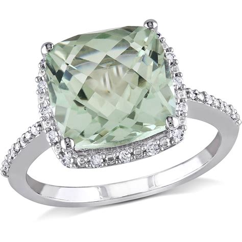 4 Carat Tgw Green Amethyst And Diamond Accent 10kt White Gold Halo