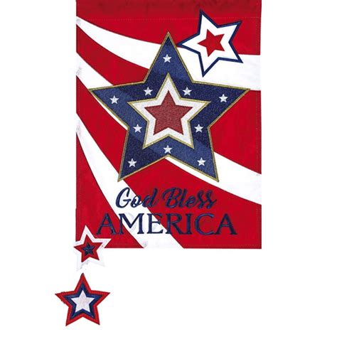 Evergreen Applique Garden Flag God Bless America Star