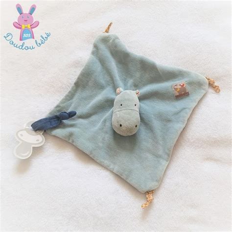 Doudou Plat Hippopotame Les Papoum Bleu Attache T Tine Moulin Roty