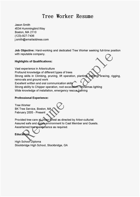 Resume Samples Tree Worker Resume Sample