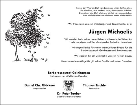 Traueranzeigen von Jürgen Michaelis trauer gnz de