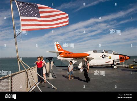 Stars Stripes On US Navy Aircraft Carrier USS Lexington Now A