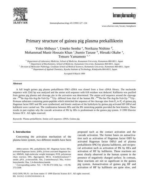 (PDF) Primary structure of guinea pig plasma prekallikrein - DOKUMEN.TIPS