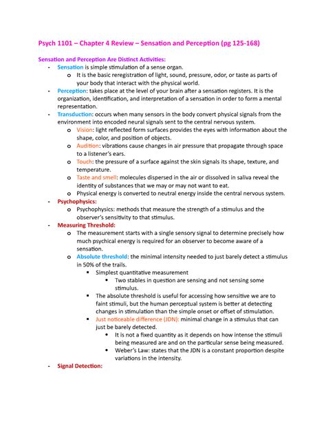 Chapter Review Psych Chapter Review Sensation And