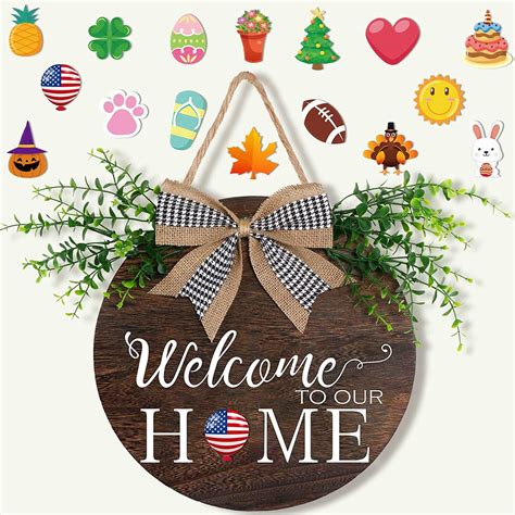 Interchangeable Seasonal Welcome Door Sign Front Door Decor Etsy