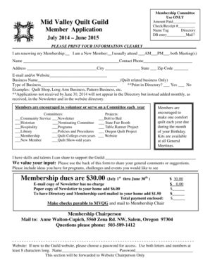 Fillable Online Mid Valley Quilt Guild Member Application Fax Email