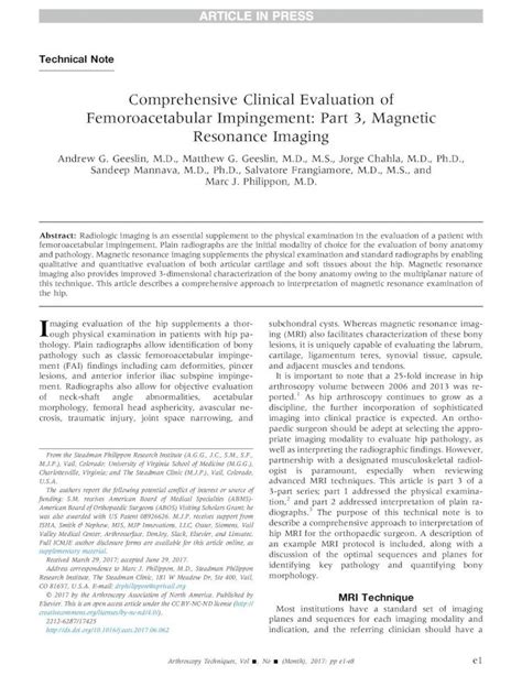 Pdf Comprehensive Clinical Evaluation Of Femoroacetabular Impingement