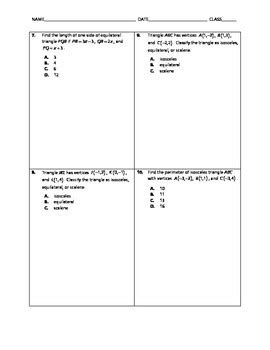 Geometry Quick Quiz - Equilateral and Isosceles Triangles | TPT