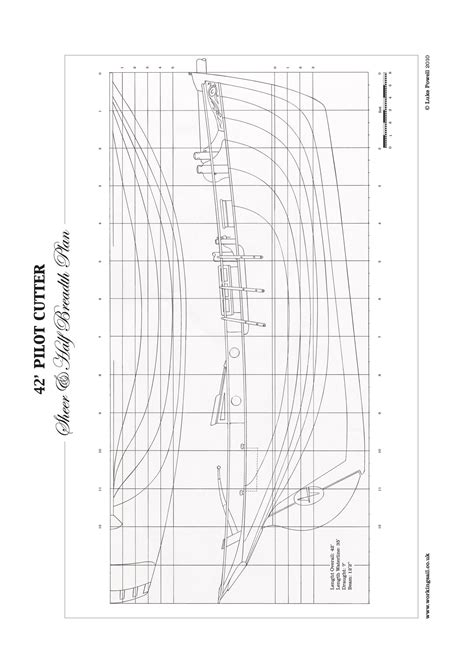 42t Pilot Cutter Plans Sheer And Half Breadth Plan — Working Sail