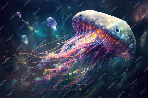 Premium Photo Fantastic Jellyfish In Space Huge Galaxy Fish With