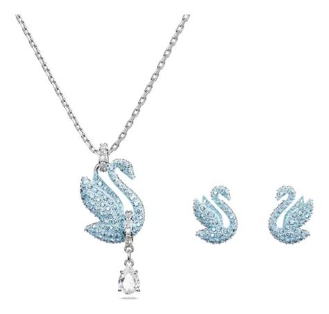 Conjunto Swarovski Iconic Swan Cisne Azul Ba O Rodio Meses Sin Inter S