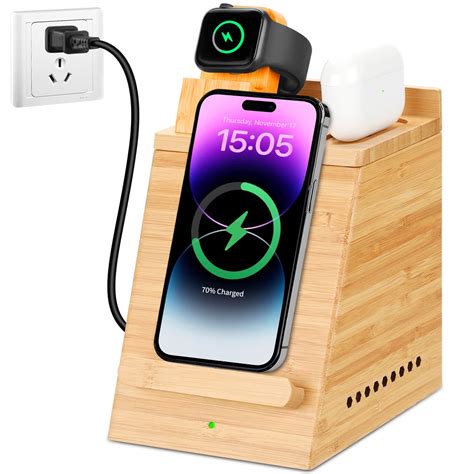 Bamboo Wireless Charging Station for iPhone, OthoKing 3 in 1 Wood ...