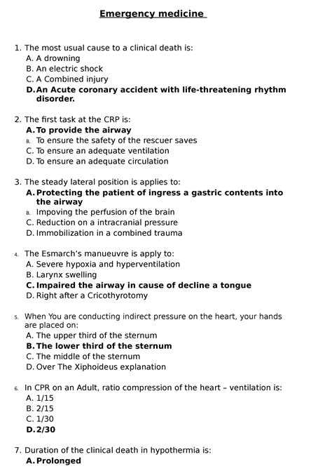 Emergency Medicine Mcq Emergency Medicine The Most Usual Cause To A