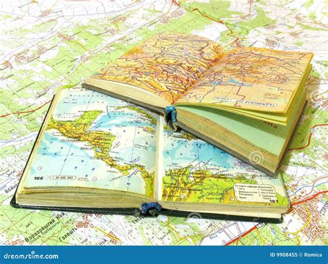 Two Opened Old Atlas Book On The Spread Map Royalty Free Stock Photo ...