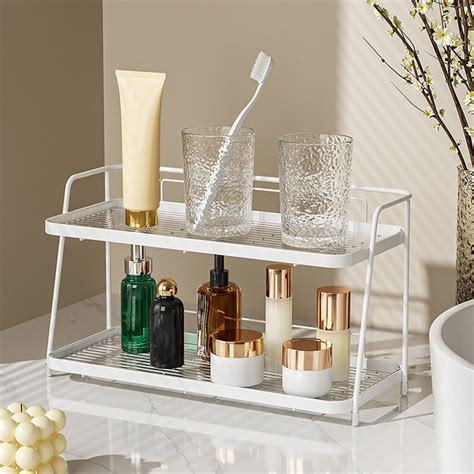 2 Tier Bathroom Countertop Organizer Shelf Spacious And Elegant