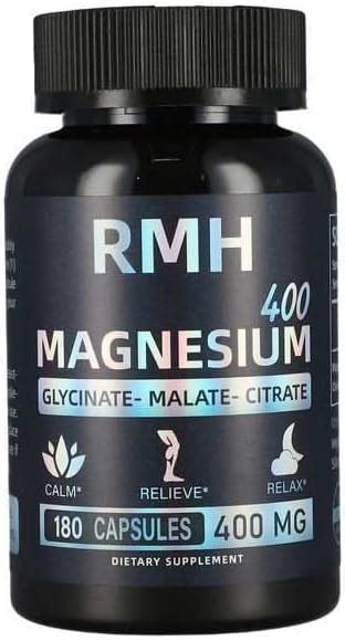 Premium Chelated Magnesium Glycinate Malate Citrate 400mg 180 Capsules High