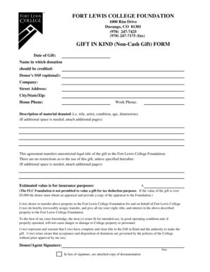 Fillable Online Fortlewis Gift In Kind Form PDF Fort Lewis College