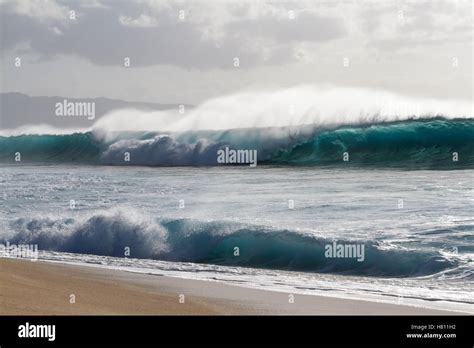 A Big Breaking Barrel Wave At Famous Banzai Pipeline Surf Break On The North Shore Of Oahu