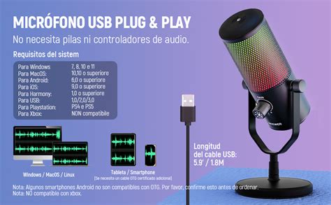 Neewer Micr Fono Usb Para Juegos Con Efecto De Luz Rgb Plug Play One