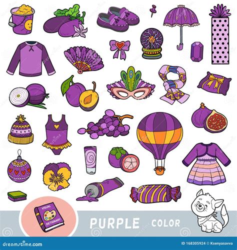 Colorful Set of Purple Color Objects. Visual Dictionary for Children ...